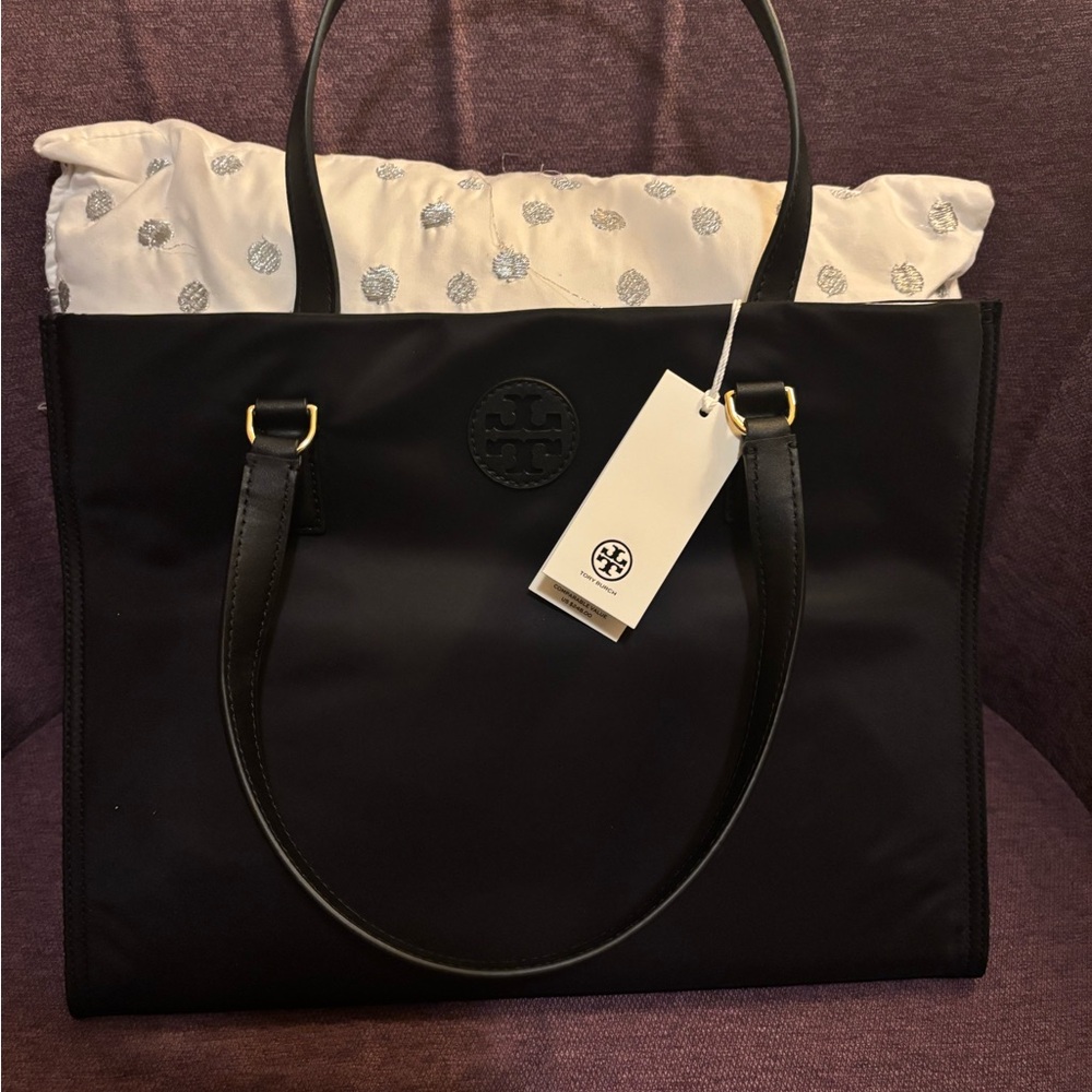 Tory Burch Ella Small Nylon  Black Tote Bag